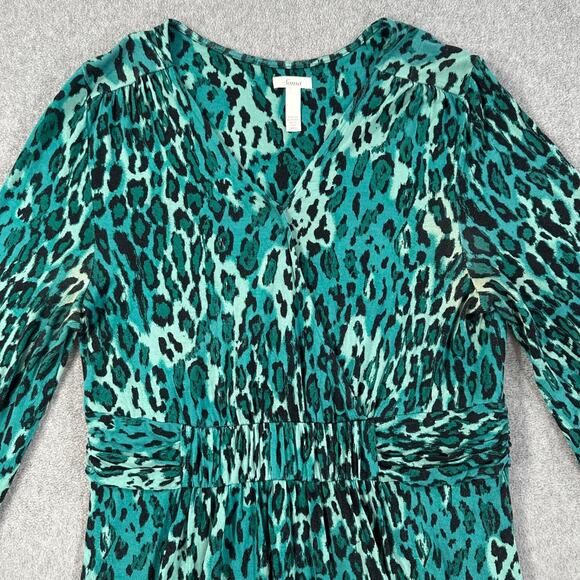 SOMA Kimono Animal Print Knit Dress Women's Large Green V-Neck Gathered Waist - Picture 3 of 8